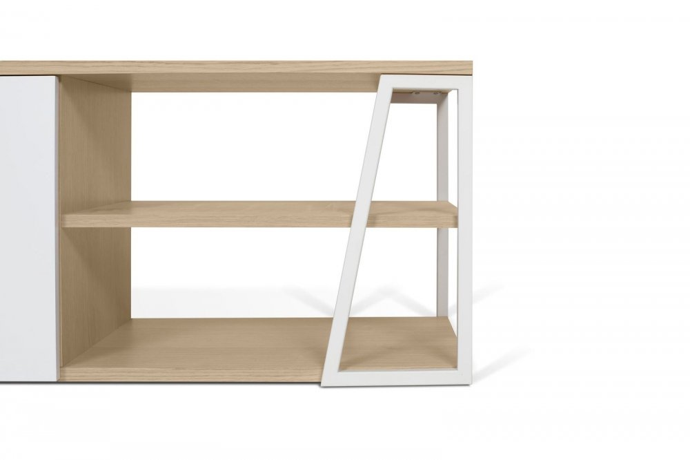 Meuble TV design ALBI finition structure chêne façade blanc mat